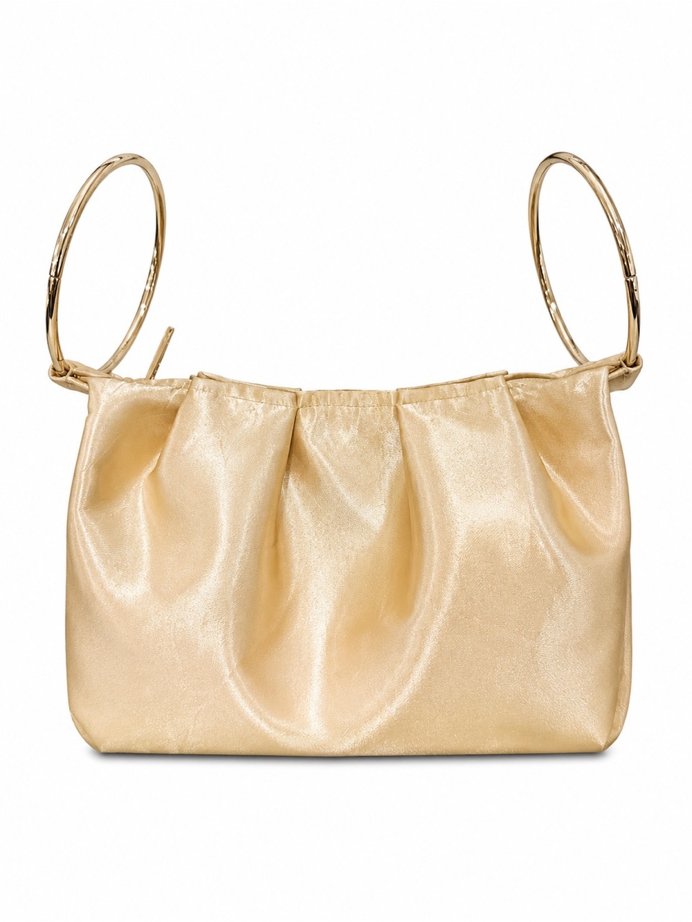Metallic Gold Ring-Lightweight Handbag With Round Rings Handle Purse.